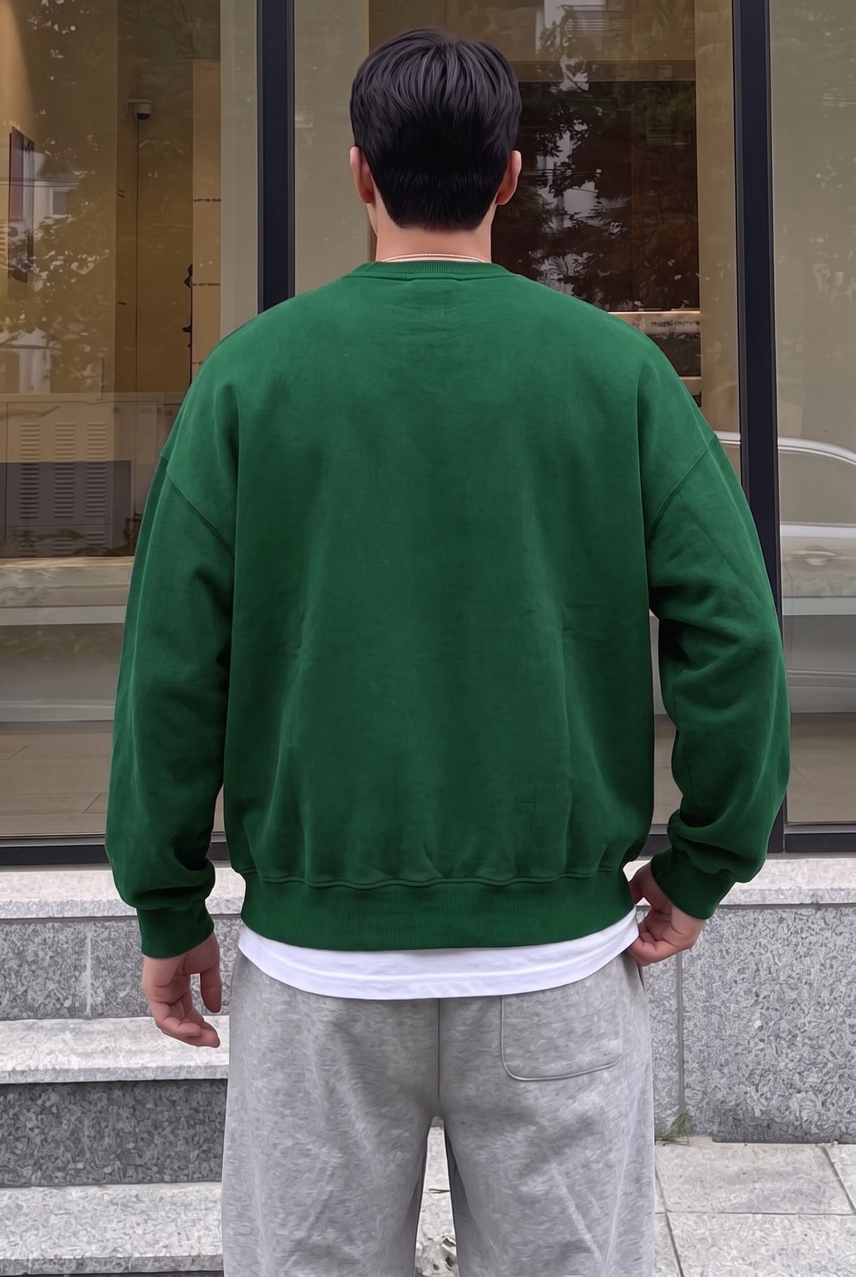 Erkek Bntn Yeşil Dreamer Baskılı 0 Sıfır Yaka Oversize Salaş Bol Kesim Polar Sweatshirt