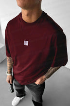 Erkek Bordo Free Life Bisiklet Yaka Oversize Salas T-Shirt