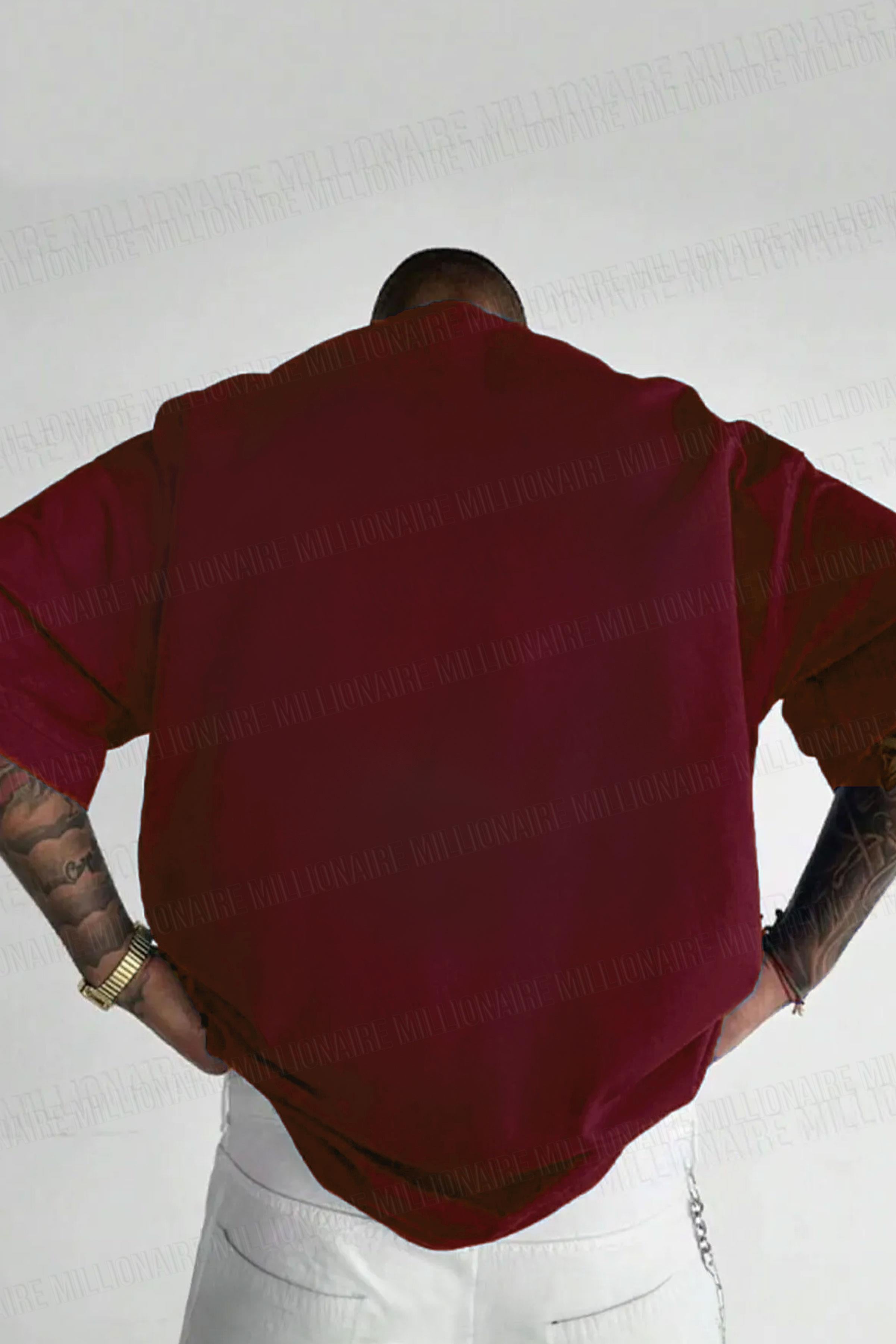 Erkek Bordo Free Life Bisiklet Yaka Oversize Salas T-Shirt