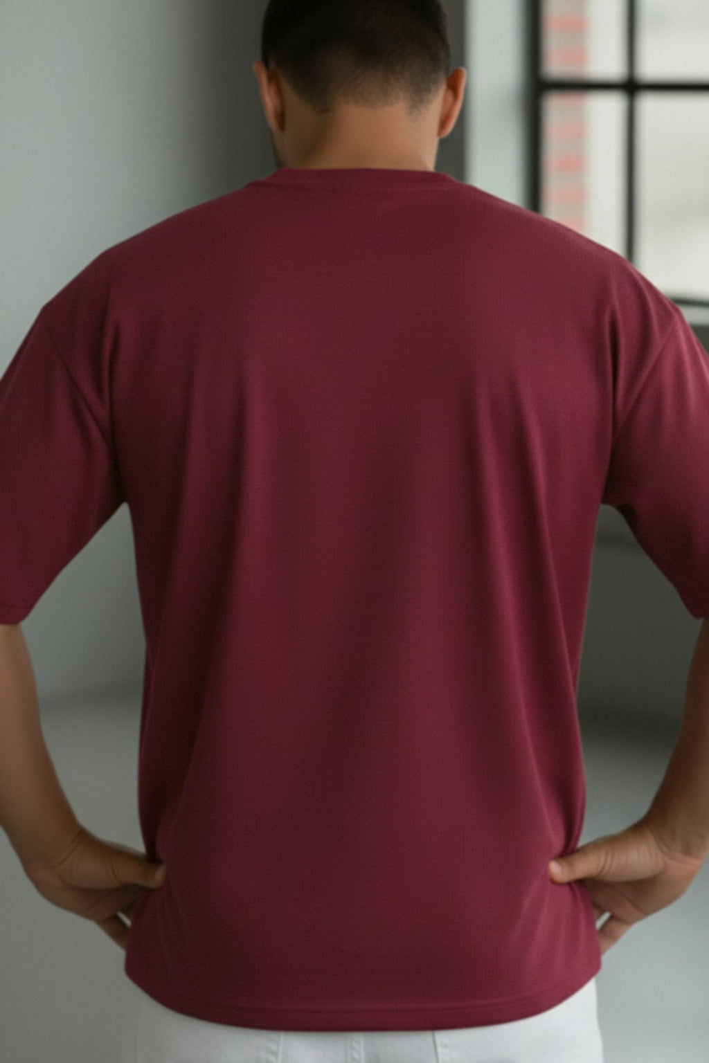 Erkek Bordo Geyik Baskılı Oversize Fit Bol Geniş Kalıp Salaş Kesim T-shirt