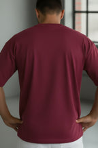 Erkek Bordo Geyik Baskılı Oversize Fit Bol Geniş Kalıp Salaş Kesim T-shirt