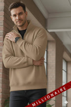 Erkek Camel Taş Kum Bej Balıkçı Yaka 3 Iplik Içi Polarlı Şardonlu Oversize Sweatshirt