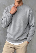 Erkek Düz Gri Basic Baskısız Sıfır Bisiklet Yaka Oversize Salaş Sweatshirt Sweat