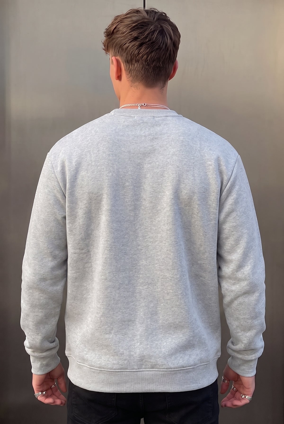 Erkek Düz Gri Basic Baskısız Sıfır Bisiklet Yaka Oversize Salaş Sweatshirt Sweat