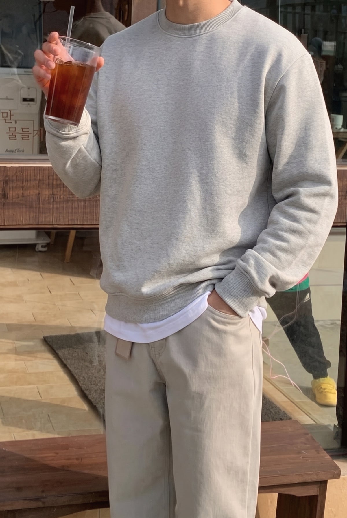 Erkek Düz Gri Basic Baskısız Sıfır Bisiklet Yaka Oversize Salaş Sweatshirt Sweat