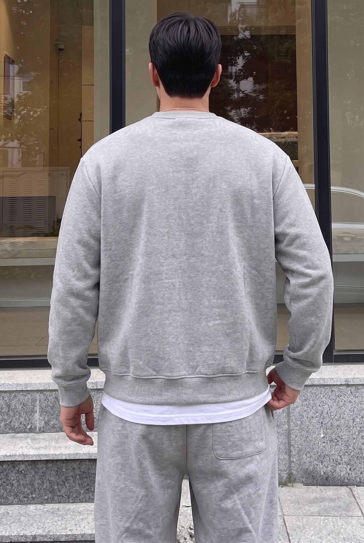 Erkek Düz Gri Basic Baskısız Sıfır Bisiklet Yaka Oversize Salaş Sweatshirt Sweat