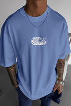 Erkek Mavi Earth Oversize Fit Bol Geniş Kalıp Salaş Kesim T-shirt