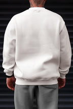 Erkek Kırık Beyaz Krem Ekru 1997 Baskılı 0 Sıfır Yaka Oversize Salaş Bol Kesim Polar Sweatshirt