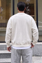 Erkek Ekru Free Life Baskılı Kalın Soft 3 İplik içi Şardonlu 0 Sıfır Yaka Oversize Salaş Sweatshirt