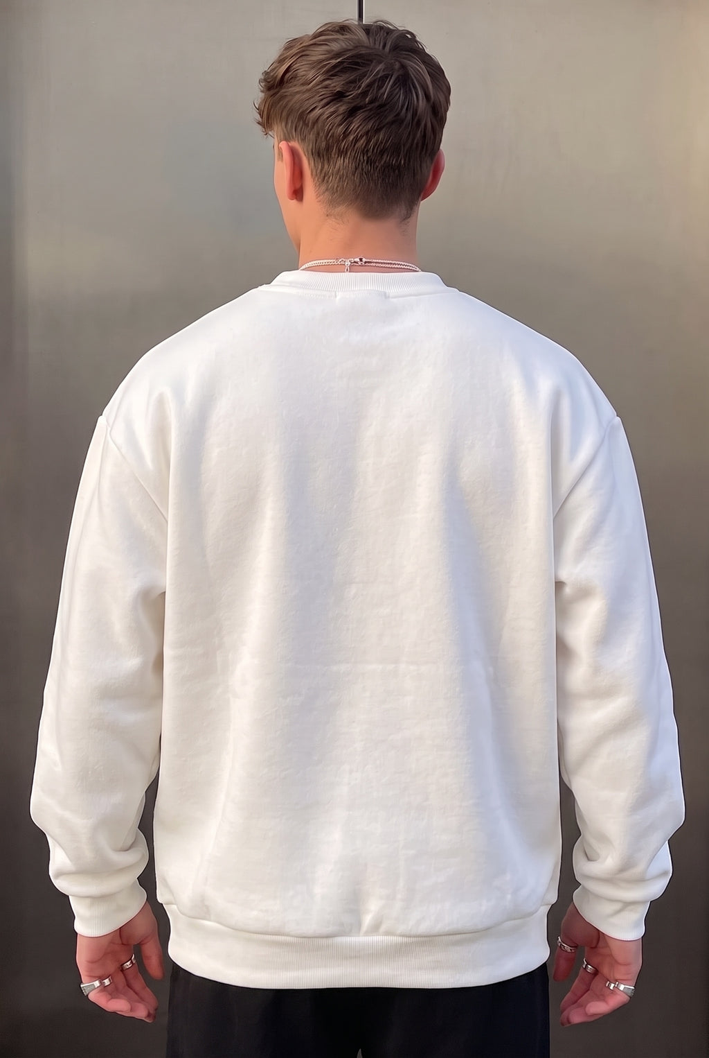 Erkek Ekru Free Life Baskılı Kalın Soft 3 İplik içi Şardonlu 0 Sıfır Yaka Oversize Salaş Sweatshirt
