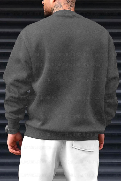 Erkek Füme Dreamer Baskılı 0 Sıfır Yaka Oversize Salaş Bol Kesim Polar Sweatshirt