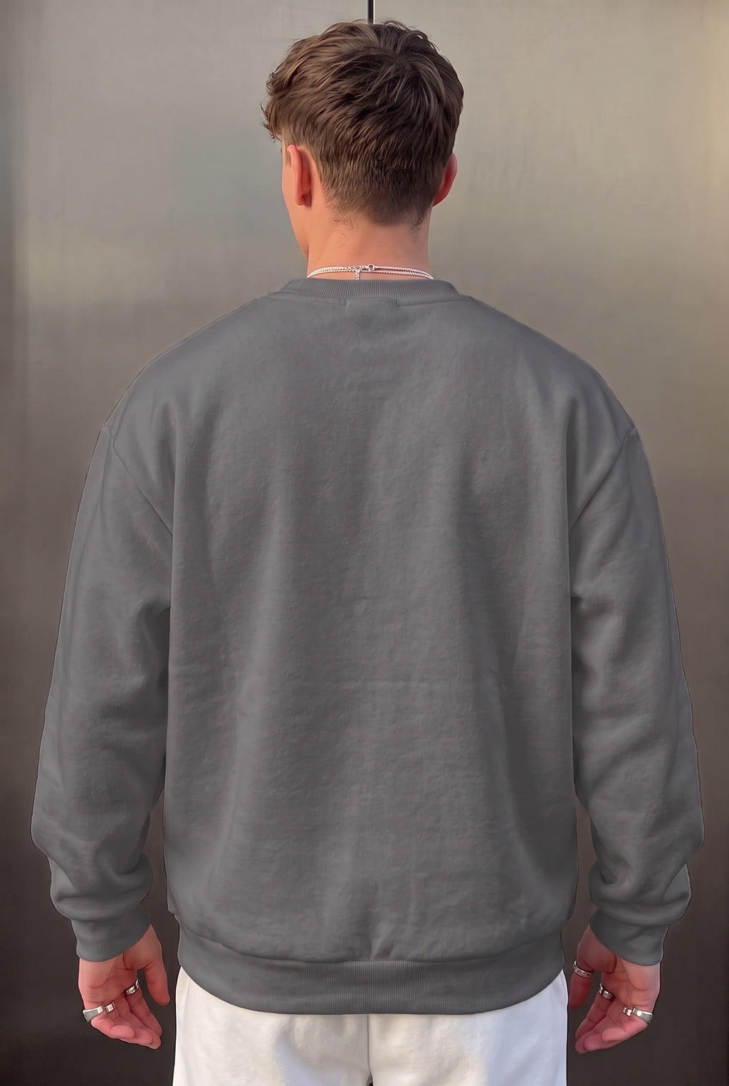 Erkek Füme Dreamer Baskılı 0 Sıfır Yaka Oversize Salaş Bol Kesim Polar Sweatshirt