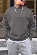 Erkek Füme Dreamer Baskılı 0 Sıfır Yaka Oversize Salaş Bol Kesim Polar Sweatshirt