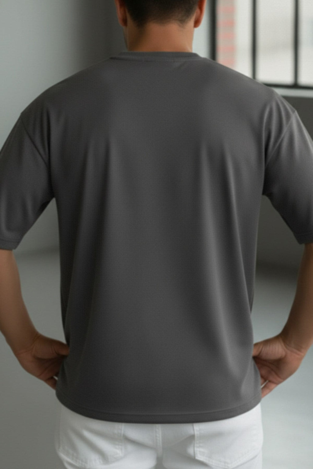 Erkek Füme Geyik Baskılı Oversize Fit Bol Geniş Kalıp Salaş Kesim T-shirt