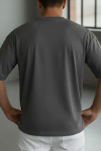 Erkek Füme Geyik Baskılı Oversize Fit Bol Geniş Kalıp Salaş Kesim T-shirt
