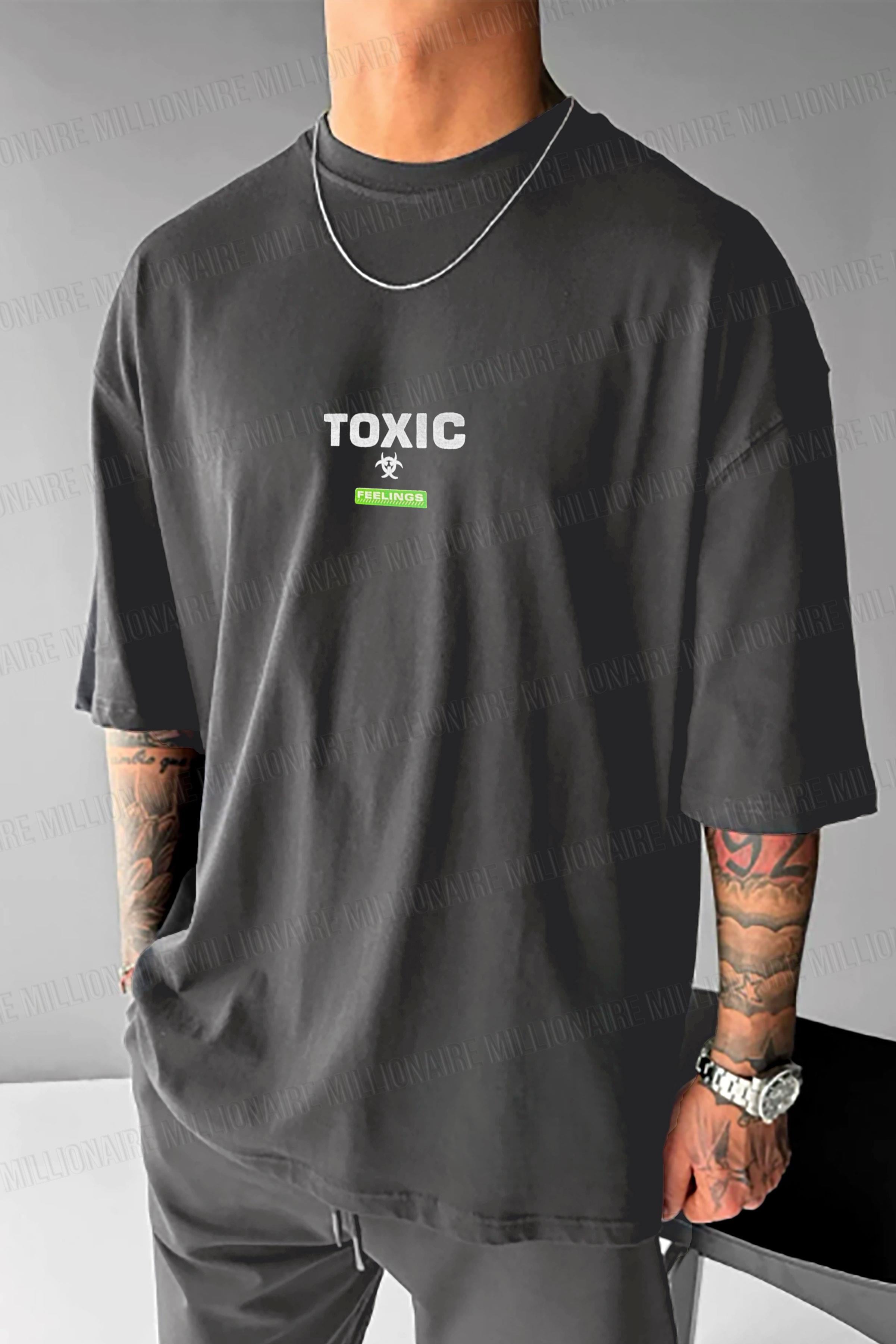 Erkek Füme Toxic Oversize Fit Bol Geniş Kalıp Salaş Kesim T-shirt