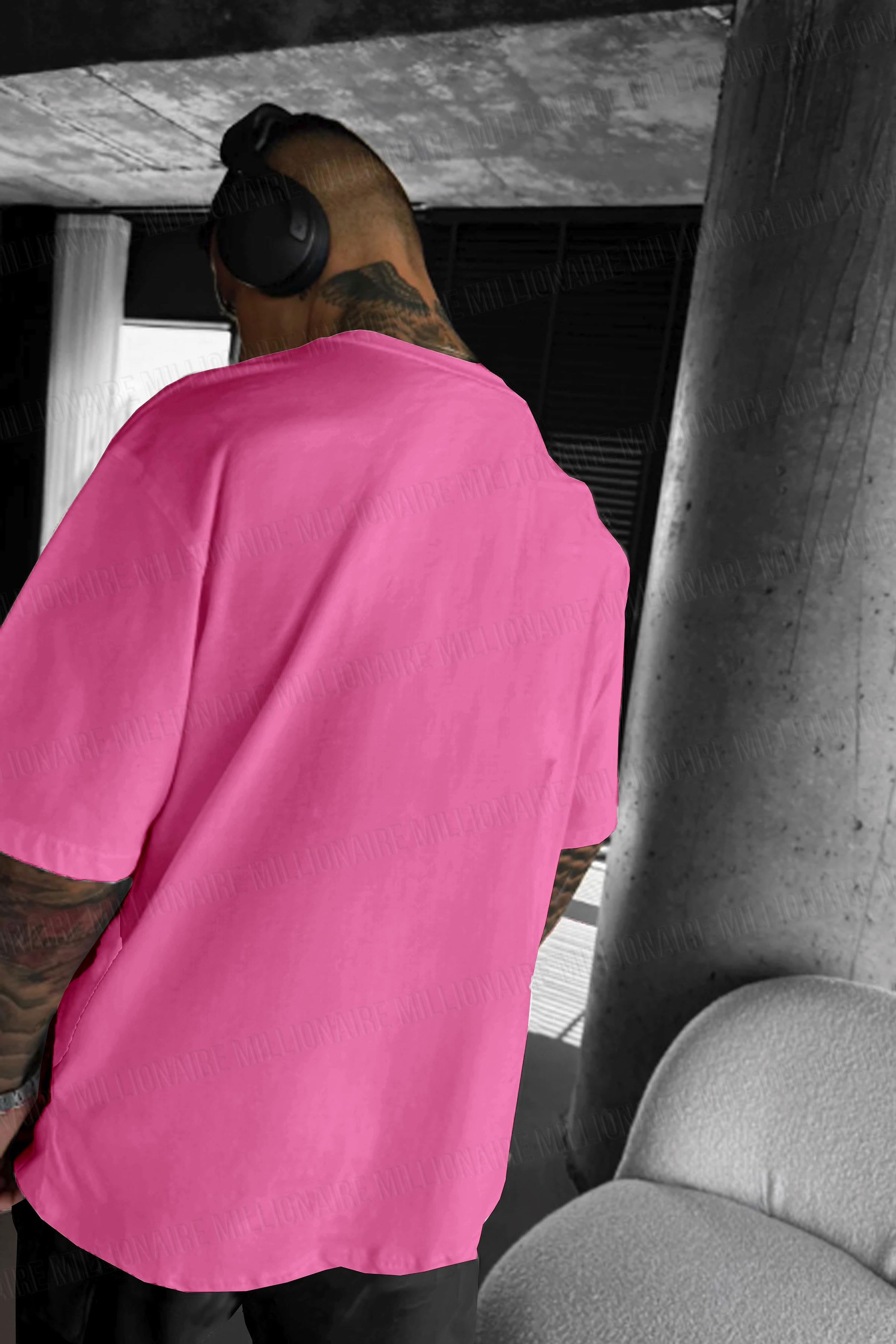 Erkek Fuşya Siluet Sensitive Content Oversize Fit Bol Geniş Kalıp Salaş Kesim T-shirt