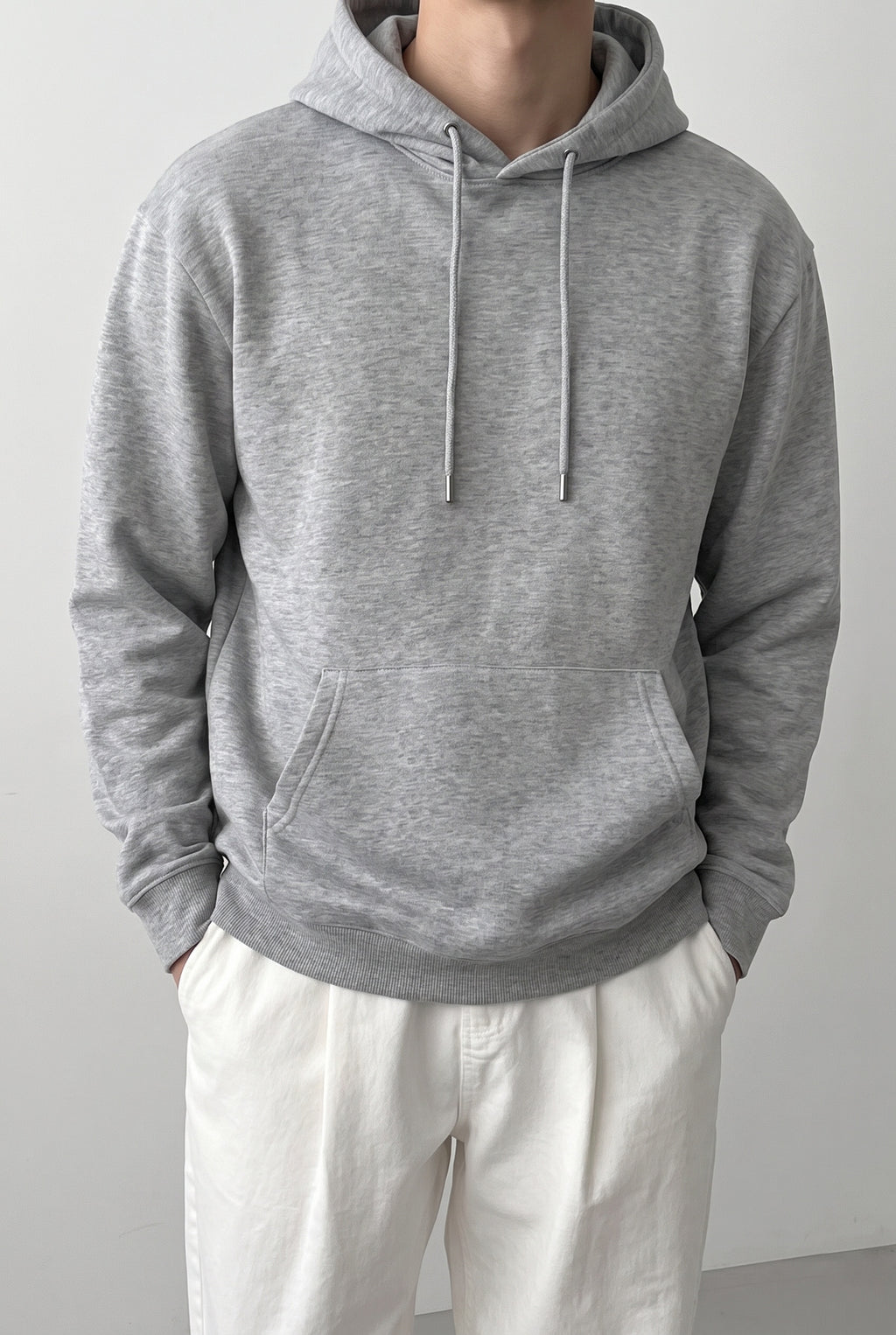 Erkek Gri Düz Kapüşonlu Oversize 3 iplik Şardonlu Salaş Bol Kesim Hoodie Sweatshirt