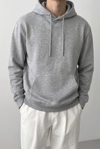 Erkek Gri Düz Kapüşonlu Oversize 3 iplik Şardonlu Salaş Bol Kesim Hoodie Sweatshirt