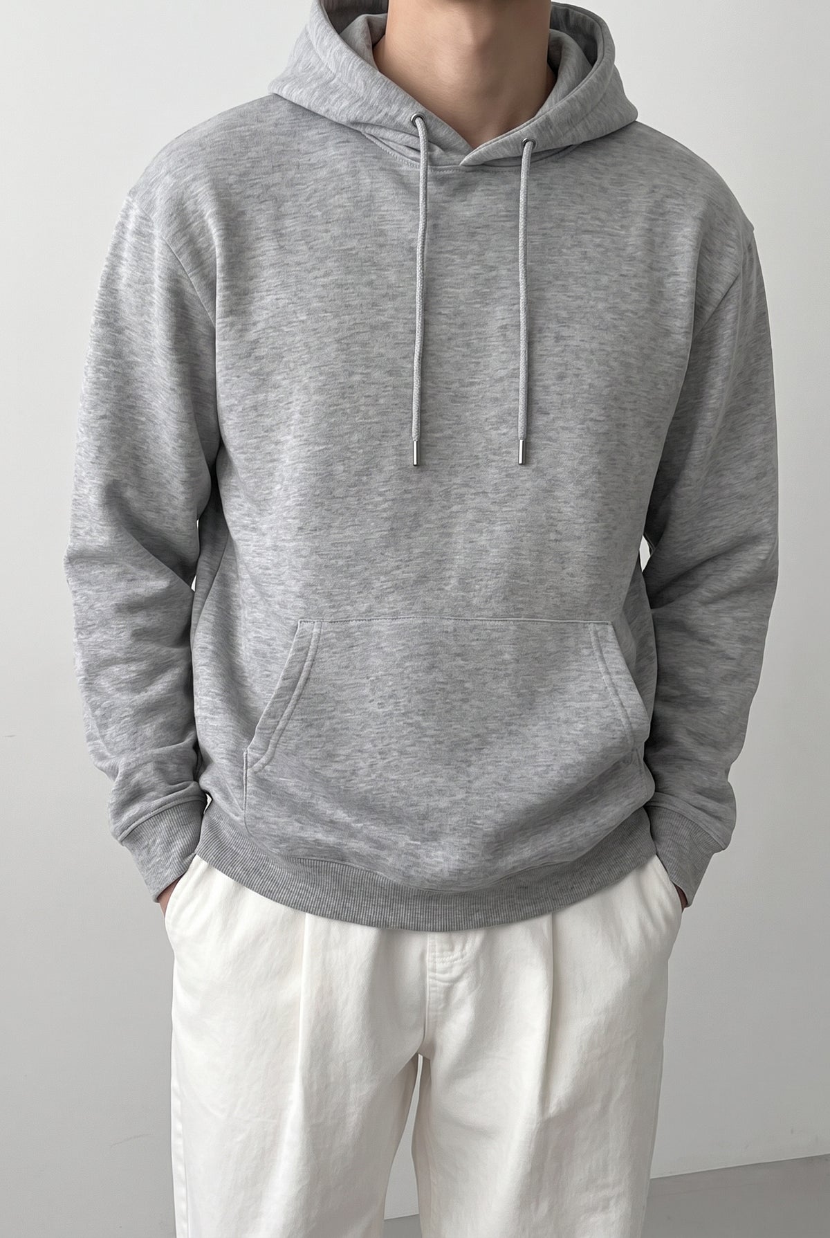 Erkek Gri Düz Kapüşonlu Oversize 3 iplik Şardonlu Salaş Bol Kesim Hoodie Sweatshirt