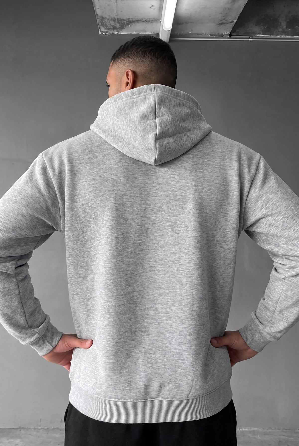 Erkek Gri Düz Kapüşonlu Oversize 3 iplik Şardonlu Salaş Bol Kesim Hoodie Sweatshirt