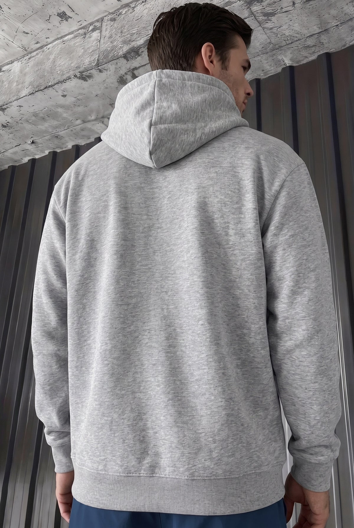 Erkek Gri Düz Kapüşonlu Oversize 3 iplik Şardonlu Salaş Bol Kesim Hoodie Sweatshirt