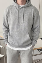 Erkek Gri Düz Kapüşonlu Oversize 3 iplik Şardonlu Salaş Bol Kesim Hoodie Sweatshirt