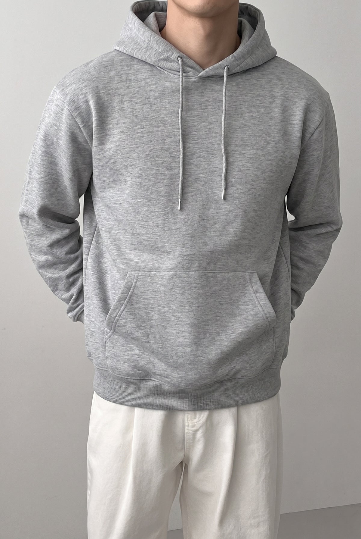 Erkek Gri Düz Kapüşonlu Oversize 3 iplik Şardonlu Salaş Bol Kesim Hoodie Sweatshirt
