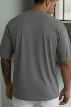 Erkek Gri Free Life Bisiklet Yaka Oversize Salas T-Shirt