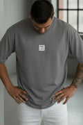 Erkek Gri Free Life Bisiklet Yaka Oversize Salas T-Shirt