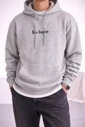 Erkek Gri Los Angeles Baskılı Kapüşonlu 3 Üç İplik Polar Kanguru Cepli Oversize Sweatshirt Hoodie