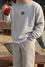 Erkek Gri Melanj Free Life Baskılı Kalın Soft 3 İplik içi Şardonlu 0 Sıfır Yaka Oversize Salaş Sweatshirt