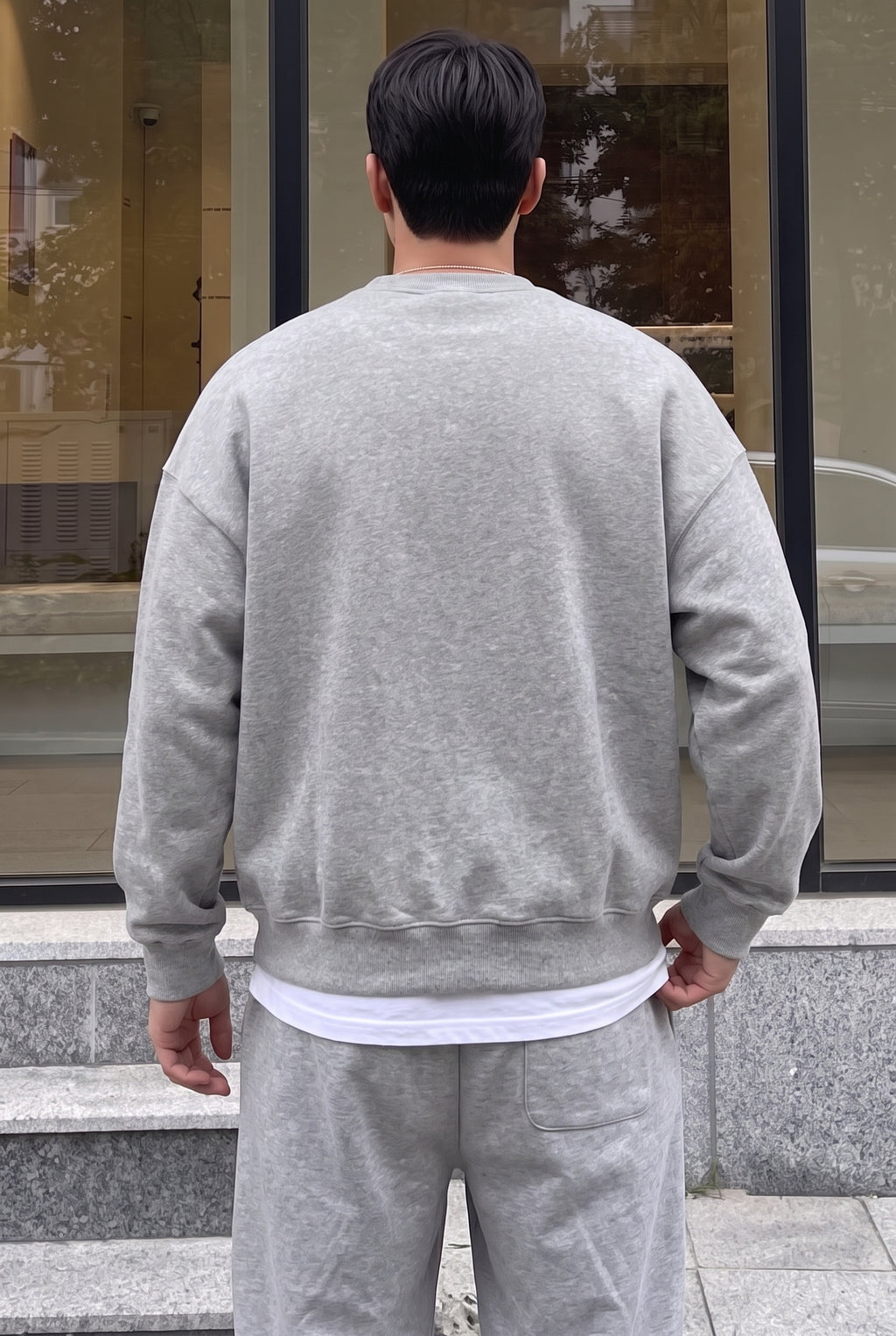 Erkek Gri Melanj Free Life Baskılı Kalın Soft 3 İplik içi Şardonlu 0 Sıfır Yaka Oversize Salaş Sweatshirt