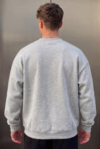 Erkek Gri Melanj Free Life Baskılı Kalın Soft 3 İplik içi Şardonlu 0 Sıfır Yaka Oversize Salaş Sweatshirt