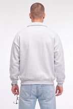 Erkek Gri Yarım Fermuar Polo Yaka 3 İplik İçi Polarlı Şardonlu Oversize Sweatshirt