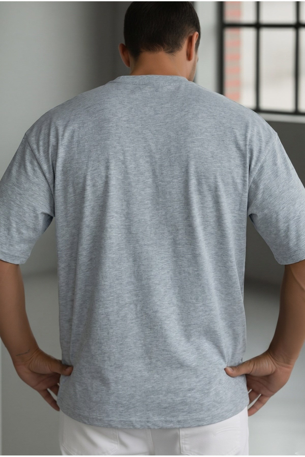 Erkek Grimelanj Basic Düz Baskısız Oversize Salas T-shirt