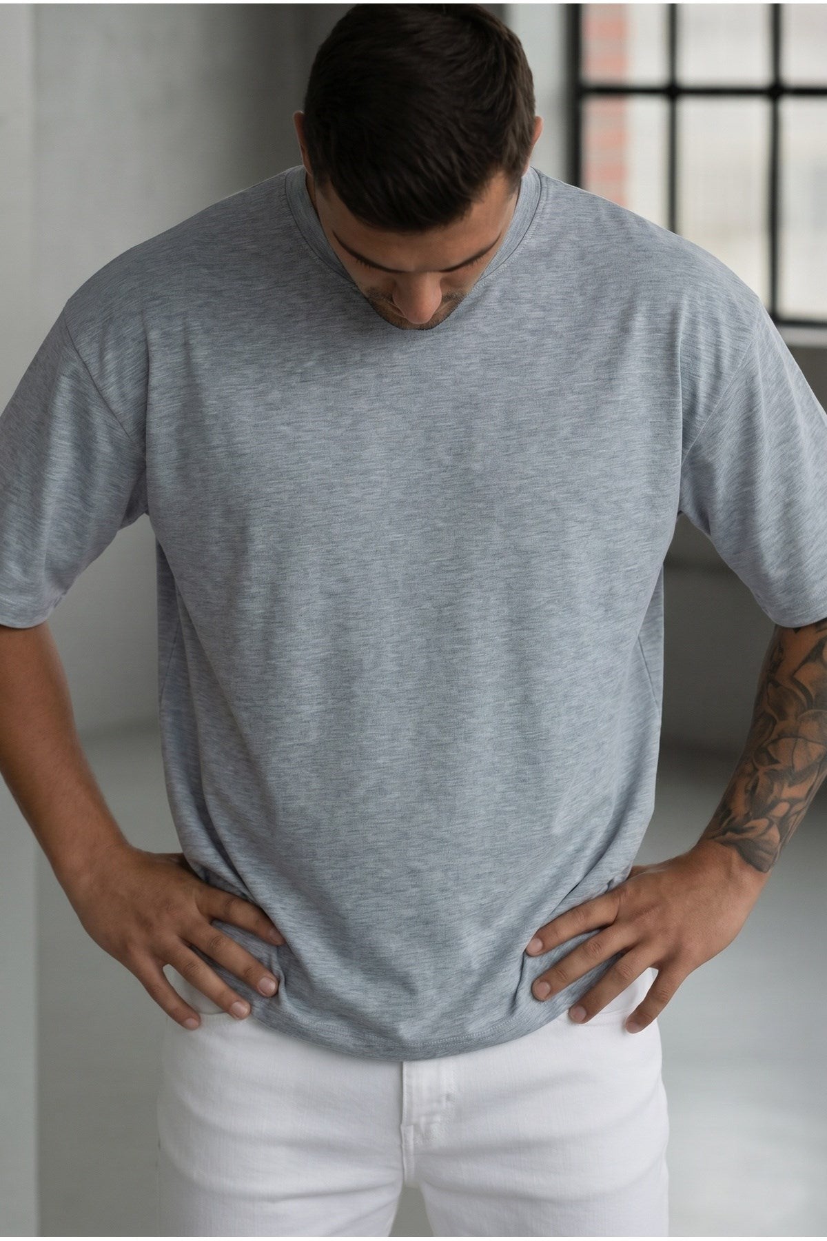 Erkek Grimelanj Basic Düz Baskısız Oversize Salas T-shirt