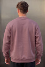 Erkek Gül Kurusu Basic 0 Sıfır Yaka Baskısız Düz Oversize Salaş Bol Kesim Polar Sweatshirt