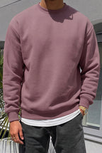 Erkek Gül Kurusu Basic 0 Sıfır Yaka Baskısız Düz Oversize Salaş Bol Kesim Polar Sweatshirt