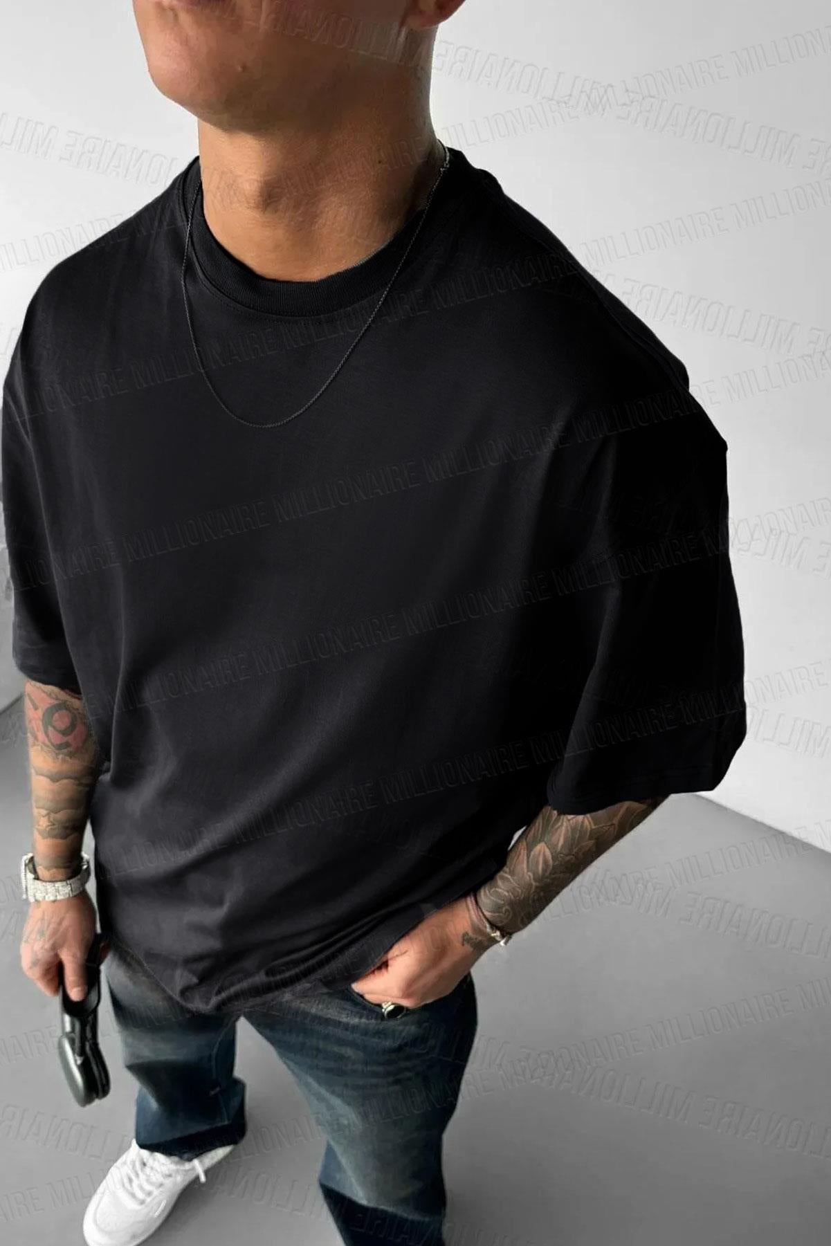 Erkek Siyah I Can Fly Oversize Fit Bol Geniş Kalıp Salaş Kesim T-shirt