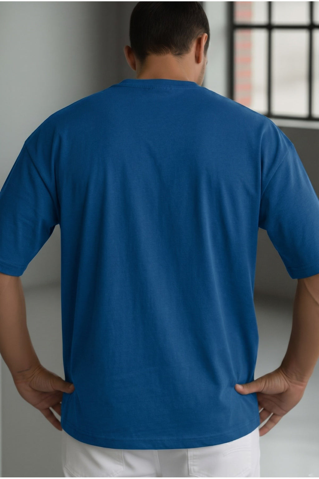 Erkek İndigo Basic Düz Baskısız Oversize Salas T-shirt