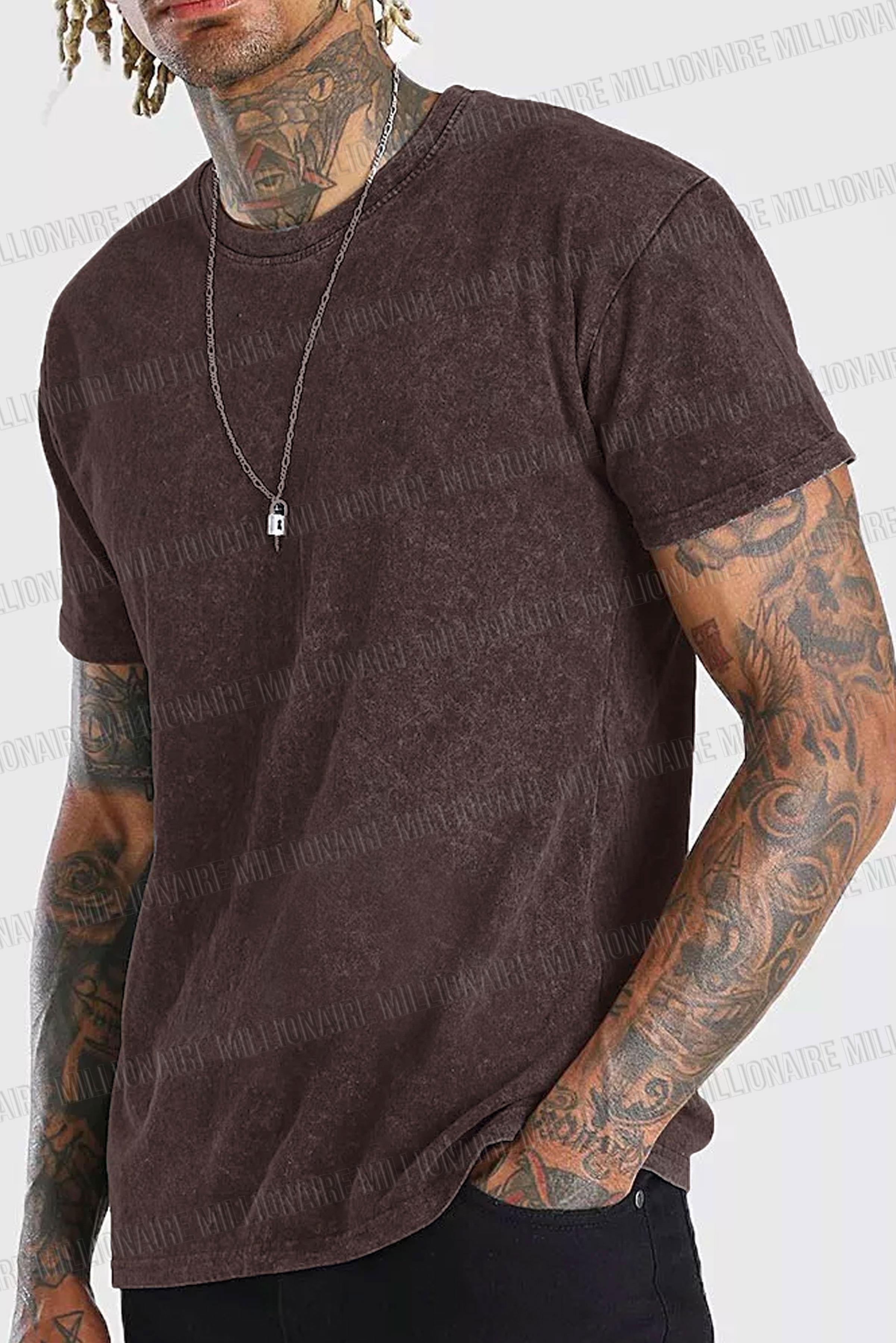 Erkek Kahverengi Regular Asit Yıkamalı Eskitme Efektli Boyalı T-Shirt