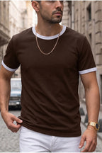 Erkek Kahverengi Renkli Tişört Bisiklet Yaka Kol Garnili Regular T-shirt