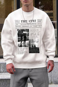 Erkek Kırık Beyaz Krem Ekru 1997 Baskılı 0 Sıfır Yaka Oversize Salaş Bol Kesim Polar Sweatshirt