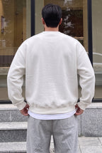 Erkek Kırık Beyaz Krem Ekru 1997 Baskılı 0 Sıfır Yaka Oversize Salaş Bol Kesim Polar Sweatshirt