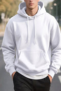 Erkek Kırık Beyaz Krem Ekru Düz Kapüşonlu Oversize 3 iplik Şardonlu Salaş Bol Kesim Hoodie Sweatshirt