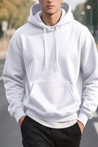 Erkek Kırık Beyaz Krem Ekru Düz Kapüşonlu Oversize 3 iplik Şardonlu Salaş Bol Kesim Hoodie Sweatshirt