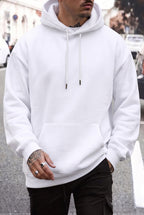 Erkek Kırık Beyaz Krem Ekru Düz Kapüşonlu Oversize 3 iplik Şardonlu Salaş Bol Kesim Hoodie Sweatshirt