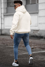 Erkek Kırık Beyaz Krem Ekru Spectacular Baskılı 3 iplik Şardonlu Kapüşonlu Kanguru Cepli Oversize Salaş Hoodie Sweatshirt