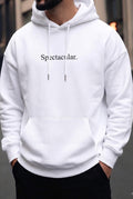 Erkek Kırık Beyaz Krem Ekru Spectacular Baskılı 3 iplik Şardonlu Kapüşonlu Kanguru Cepli Oversize Salaş Hoodie Sweatshirt